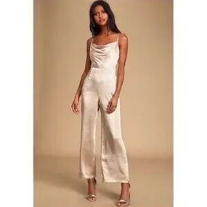 Lush Satin Champagne Jumpsuit NWT Size M